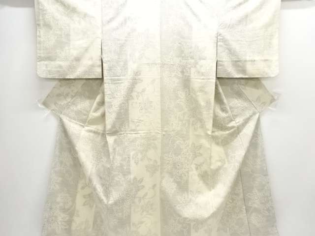 JAPANESE KIMONO / ANTIQUE KIMONO / SILK / TSUMUGI / WOVEN FLORAL ARABESQUE